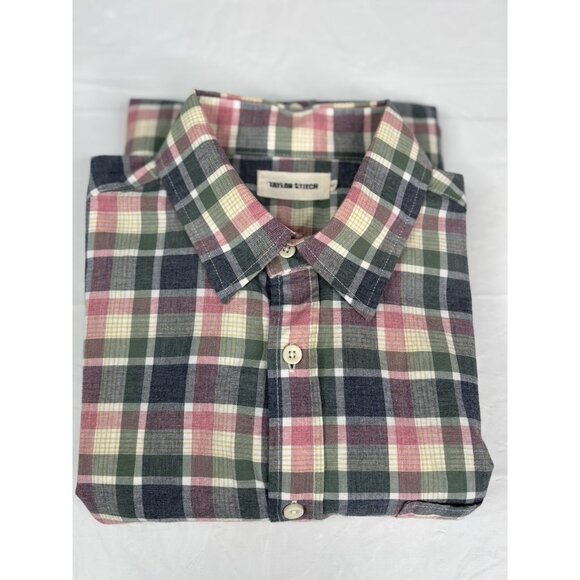 Taylor Stitch Plaid Organic Cotton Shirt Mens 42 Large Blue Rose Green Button Up - Picture 9 of 14